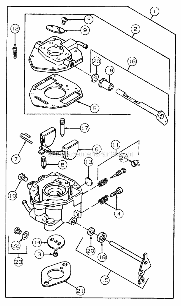 Carburetor Diagram and Parts List for 2164 13A-264G100 Cub Cadet Lawn Tractor